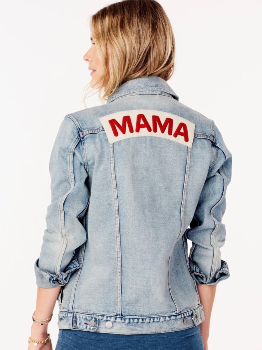 MAMA jean jacket by ingrid + isabel mommy & me light wash blue denim pockets